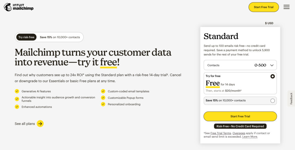 MailChimp 2026 pricing screenshot