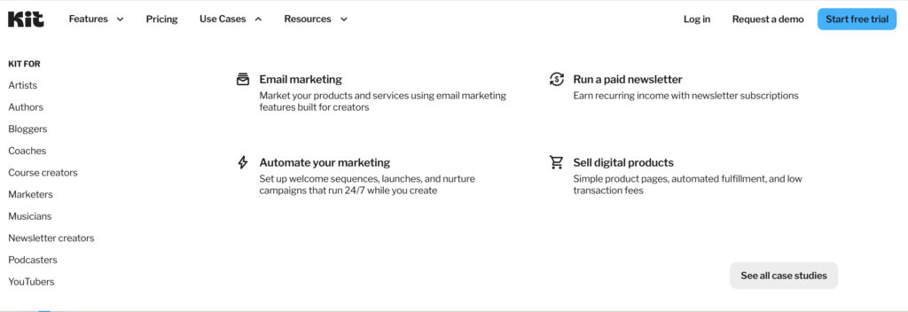 ConvertKit dashboard showing campaign builder and analytics 2026