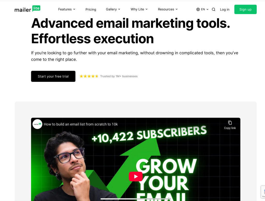 MailerLite email campaign dashboard