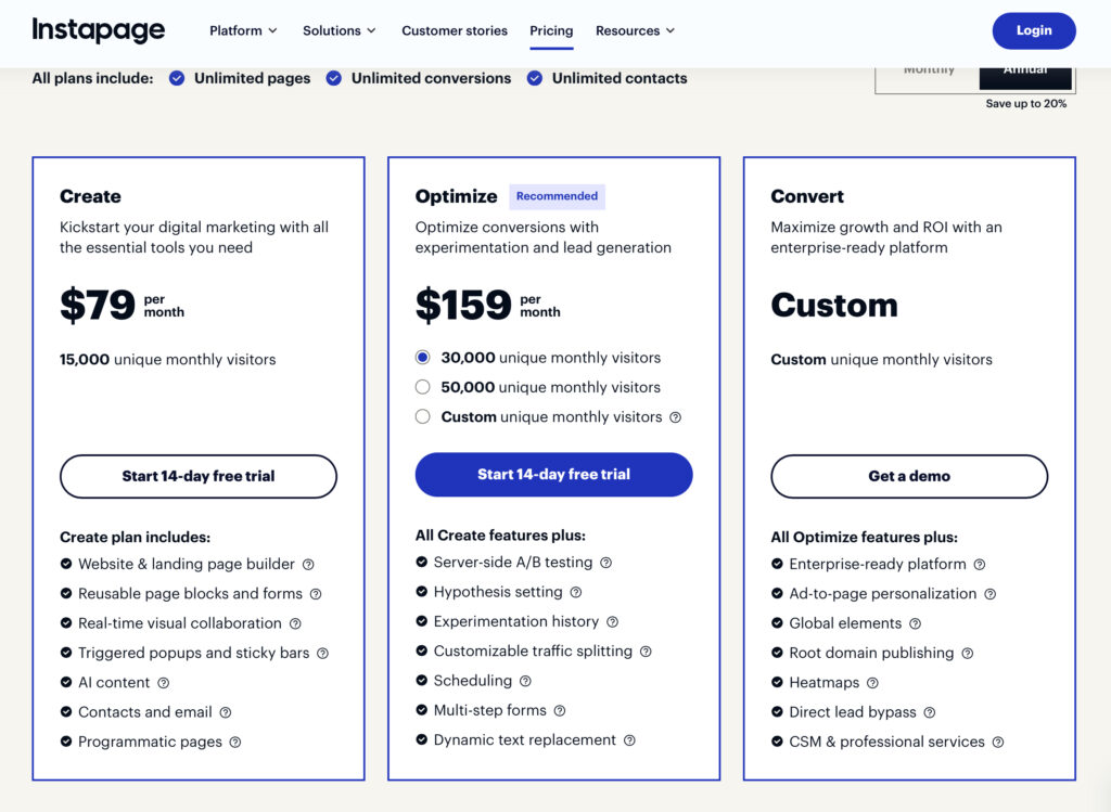 InstaPage review conversion analytics and marketing performance chart